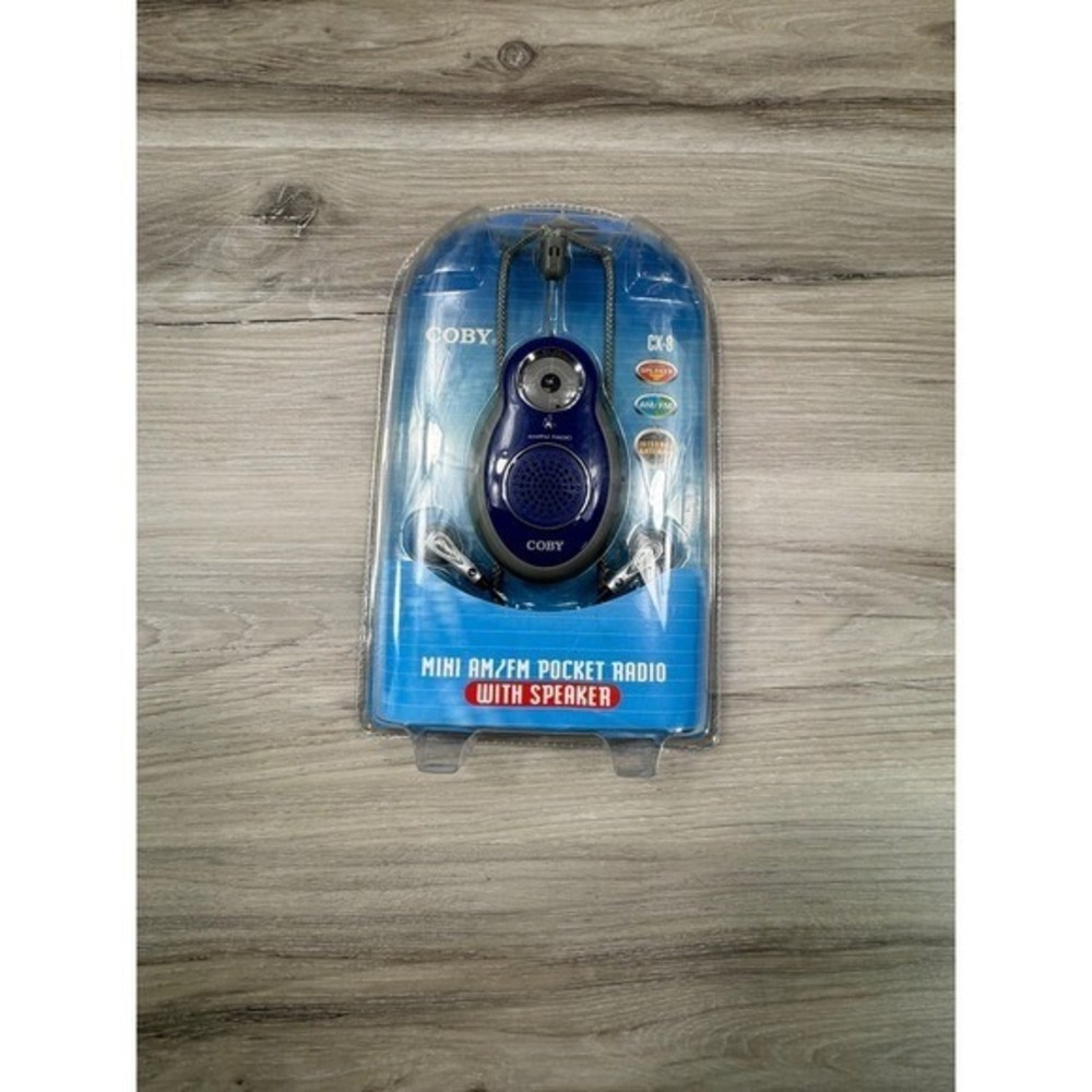 NIP COBY CX-8 Blue‎ Mini AM FM Pocket Radio with Speaker and Earphones
